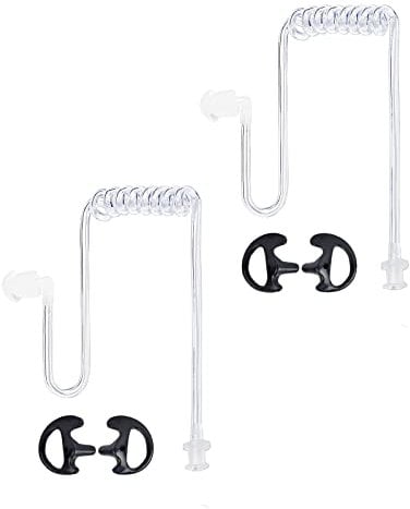 HYSHIKRA Replacment Covert Acoustic Air Coil Audio Tube with Earbuds Ear Molds Compatible for Motorola Baofeng Kenwood Walkie Talkie Transparent Air Tube Earpiece Headset, 2 Pack (Black, Medium)