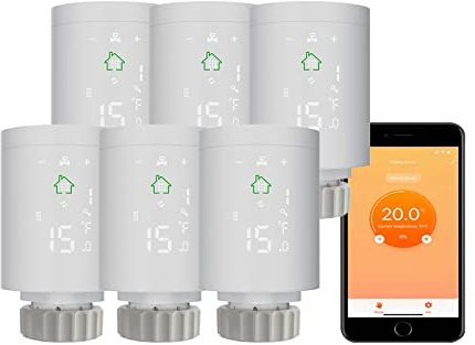 Qiumi Smart ZigBee 3.0 Thermostatic Radiator, Programmable Valve, Remote Voice Control and Alexa Application 6pack