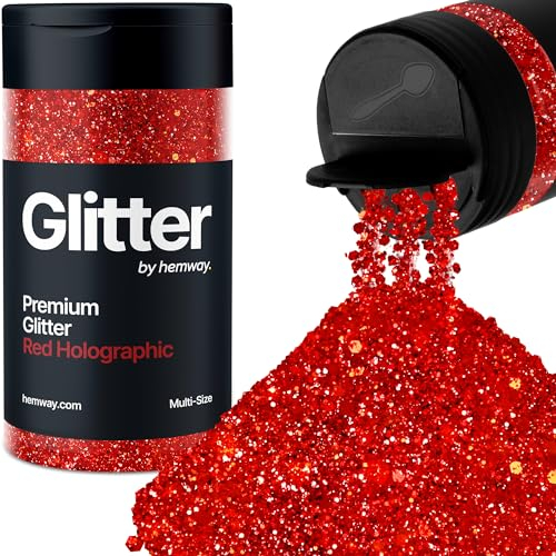 Hemway Premium Glitter Shaker - Red Holographic | 120g Multi Size Halloween Metallic Flake Sequins for Resin & Epoxy Crafts | Craft Supplies for Decorating Masks, Nail, Face, Bunting, Art