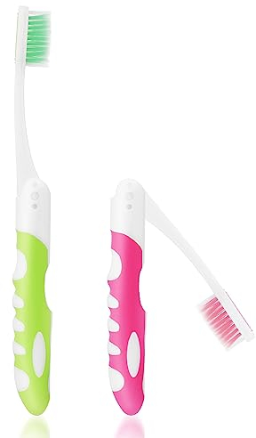 Ouligay 2 cepillos de dientes suaves y portátiles, pequeños, plegables para viajes de camping y senderismo