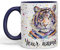 Vixar Personalised with Your Text Tiger Cat Safari Animals Watercolour Art Coloured Ceramic Mug Cup Gift 330ml 11oz Custom Work Office Tea Coffee (O2) (Navy)