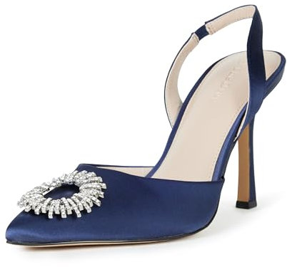 The Drop sandali da donna Klara, a punta, raso blu navy, 40 EU