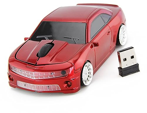 ciciglow Drahtlose Computermaus, Sportwagenförmige 2,4-G-Funkmaus, Hochpräziser Sensor, Energiesparende Mäuse (Rot)