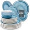 18 Piece Dinner Sets for 6 People - Beautiful Mediterranean Style Stoneware Dinner Set for 6 - Dishwasher & Microwave Safe Plates and Bowls Set for 6 - Dinnerware Sets by Pure Living in Light Blue