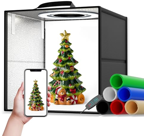 Fotostudio Set Photobox 40 * 40 * 40cm,Sunowl Tragbarer Fotostudio Lichtzelt mit 120 LEDs Verstellbares Licht,Professionelle Lichtbox Fotobox mit 3 Farben und 6 PVC Hintergründe