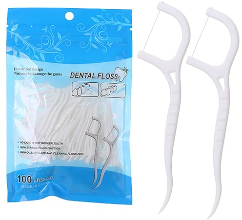 AMZFUK Hilo Dental 100 Pcs,Dental Floss,Palillos de Hilo Dental Plástico,Hilo Dental Para la Limpieza de los Dientes