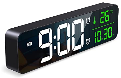 Ankilo Wanduhr Digital Groß, 10,5'' LED Digital Wecker, Grosse LCD Anzeige Wanduhr, Digitale Wanduhr mit Kalender und Temperatur, Lauter Alarm und Klar, Kalenderuhr für Decor