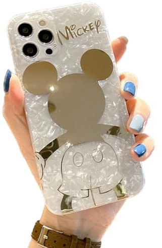 Jerisln Schutzhülle für iPhone 15 Pro Max, Motiv: Goldenes Minne-Cartoon-Muster, schlank, perlmuttfarben, glänzend, kompatibel mit kabellosem Laden (Micky)