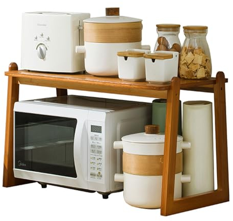 Dxcaicc Dxc Aicc Soporte de microondas de Madera para encimera de 2 Niveles,Rejilla para Horno de microondas para encimera,Estante para tostadora de Cocina para electrodomésticos,A