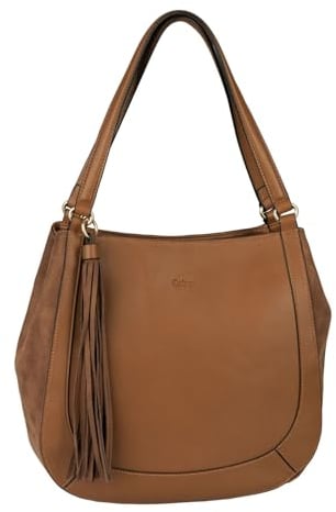 Gabor bags Aki Damen Shopper Umhängetasche Reißverschluss Groß Cognac Braun