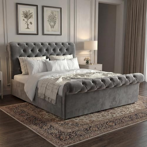 Blisswood Double Bed Frame, Ottoman Storage Bed With Mattress Included, Upholstered Gas Lift Up Bed Frame With Storage, Ottoman Bed With Wooden Slats, (4ft6 Double)