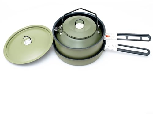 Hasaller Juego de utensilios de cocina para camping, antiadherente, con hervidor de agua, sartén portátil de aluminio, adecuado para camping, mochileros, viajes (verde)