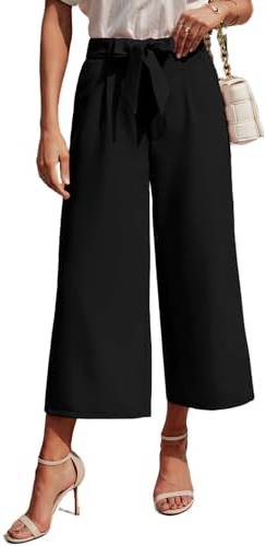 Zeagoo Hosen Damen Sommer Weite Bein Freizeithose High Waist Dehnbar Elegant Business Sommerhosen Gerade Geschnitt Anzughosen Palazzo Hose mit Gürtel Schwarz XXL