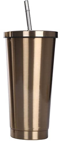 HUANIZI 500 ml Edelstahl-Kaffeetasse mit Deckel, Bierkrug für Getränketasse, Metallbecher, Trinkhalm, Reisebecher
