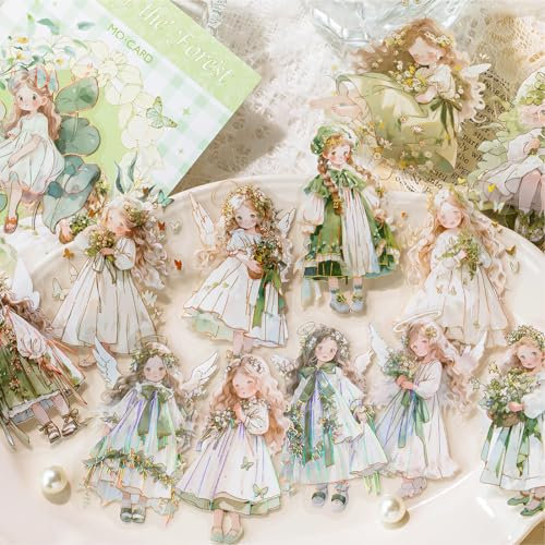 Scrapbooking Stickers Aesthetic Set Kawaii Engel Mädchen Sticker Bullet Journal Zubehör Design for DIY Journaling, Photo Album, Diary, Photo Book, Notebook, Calendar, DIY Design(Fairytale Forest)