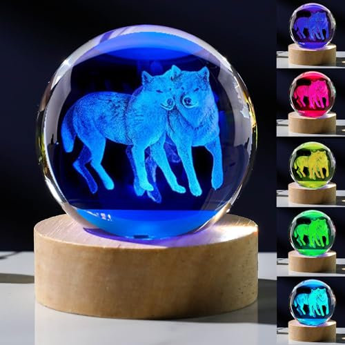 3D-Wolf-Kristallkugel 60 mm – Figuren, Dekoration, Glastiere für Frauen, Jahrestags- und Geburtstagsgeschenk für Beste Freundin, Wolfsliebhaber, Andenken, Briefbeschwerer