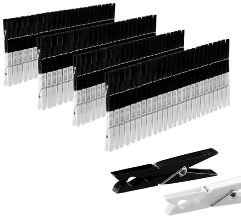 200 x Wäscheklammern stabil aus Kunststoff VonBueren | schwarz und weiß | aus 100% recyceltem Material | Made in EU | Plastik Wäscheklammer