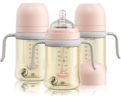 Nouri Natural Flow Anti-Colic Baby Bottle with Natural Response Nipple Baby Bottle 3 Month+ Slow Flow Wide Neck Bottle 8oz/240ml Breastfeeding Newborn Colic Baby Relief Balance Bottle 3 PCS