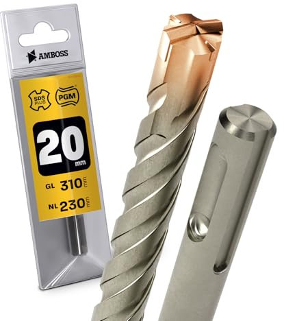 SDS Plus Hammer Drill Bit 4 x Cutting PGM Diameter 20.0 mm x 230 mm - Amboss Werkzeuge SDS Crusher 4 - HM Concrete Drill Carbide Professional Drill Bit 20.0 mm x 230 - Masonry Drill Bit Reinforced
