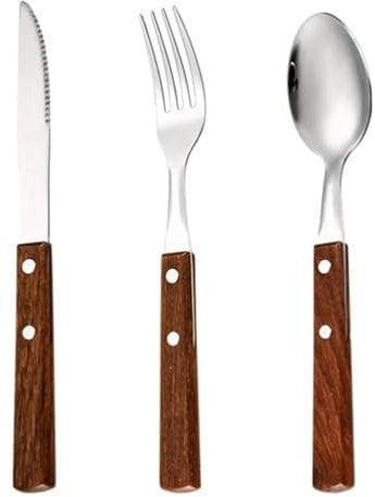 DUddTTW Flatware Set Cutlery Set 1/2/3 Pcs Silverware Set Wooden Handle Knife Fork Spoon Stainless Steel Tableware Set Luxury Retro Flatware Set Safer