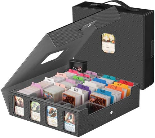 Gomyrod MTG Deck Box, 4-Row, 3200+ Card Storage Box with 30 Colorful Dividers & 8 Card Supporters, Fits Magic The Gathering, YuGiOh, Cardfight!! Vanguard & More (Black & Grey)