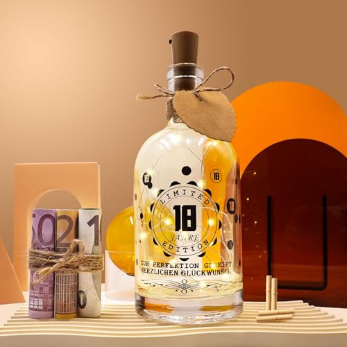 JUNUNDJING LED Flaschenlicht Geschenke zum 18 Geburtstag Frau Mann, Geschenk Deko 18. Geburtstag Frau Mann Deko Geschenk, Geschenke Für Frauen Männlich ab 18, Geldgeschenke Geburtstag 18