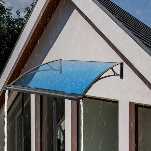 Susoso Vordach, Wandmontiert Überdachung Halbtransparentes Design Produktlänge 120cm Belastbarkeit 200kg für Garagen Blau, Schwarz