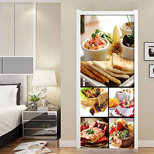 Stickers 3D Porte Poster Pain à manger Papier Peint Porte Pour Chambre Salon Décoration De La Maison Stickers Muraux Imperméable Stickers Amovibles L100 x H200cm