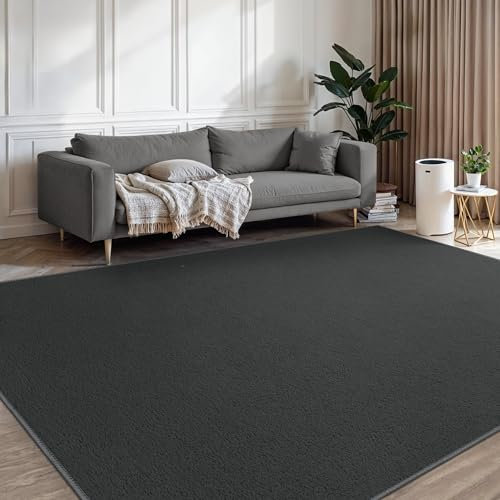 BEIMO Waschbarer Teppich Wohnzimmer Kurzflor Anti-Rutsch Unterseite Uni Modern Design Teppich Weich rutschfest für Esszimmer, Kinderzimmer und Schlafzimmer, Dunkelgrau 120X160CM