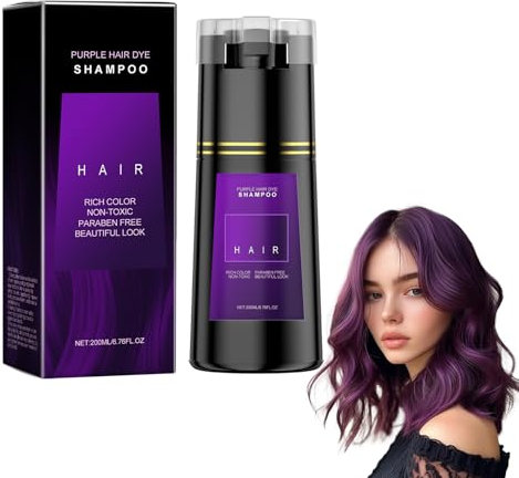 Champú Tintura Capilar Color Violeta Brillante, Hair Dye Shampoo, Tinte Semi-Permanente con Extractos Botánicos, Hidratación Profunda para Cabello Dañado, Acondicionador Natural con Aceite de Argán