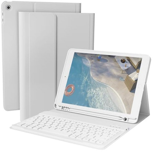 GKABXY Custodia per tastiera per iPad 9/8/7ª generazione (10,2 pollici, 2021/2020/2019), tastiera Bluetooth intelligente magnetica rimovibile senza fili, con portapenne, grigio