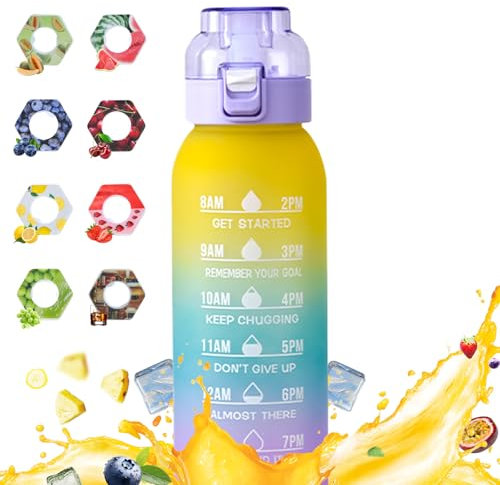 Air Gourde Up 1000ML, Bouteille Air Gourde Up Sport Paille avec 8 Pods de Gout Gourde Aromatisée Air Gourde Up PC Water Bottle Fitness (Dégradé jaune bleu violet)