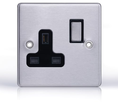 Status Stainless Steel Single Switched Power Plug Wall Socket, 13 Amp, 1 Gang, Wall Socket, Screw Through, Pack of 1 (SSS1G13ASWS8)