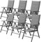 LIFERUN Aluminium Balkonstuhl 6 Set, Gartenstühl Hochlehner Klappbar, Bis 120 kg, 7-Fach Verstellbar, Outdoor Esszimmerstuhl, Armlehnen Klappstuhl, mit Gesteppte Rückenlehne & Sitzfläche, Grau, 6 PCS