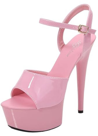 Générique Stivali Corti Per Le Donne Tacchi Alti Stiletto Sexy tinta unita piattaforma 15 cm sandali con tacco alto per le donne estive Sandali Vestiti Dorati Per Le Donne, rosso, 39 EU