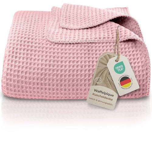 LAYNENBURG Premium Waffelpique Baumwolldecke 150x200 cm - Oeko-TEX 100 - Baumwollmix Kuscheldecke - Decke als Wohndecke, Sofa-Decke & Couchdecke - Wolldecke kuschelig-warm aus Baumwolle (Altrosa)