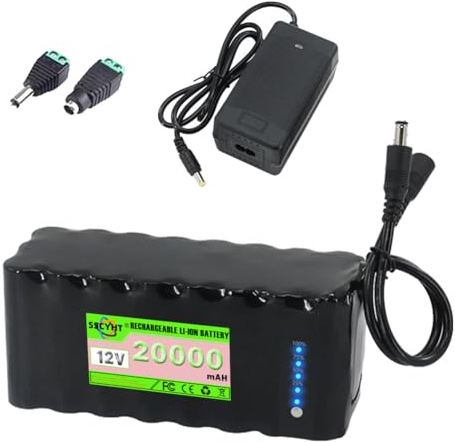 SSCYHT Lithium Ion Battery 12V 20Ah 25Ah 30Ah Rechargeable Battery 12V Lithium Batteries for Advertising Light Box with Charger and Adapter for 50W - 360W Motor Kit,12V20Ah