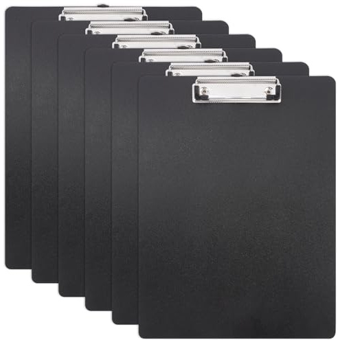 6 Stück Klemmbretter A4,22.5cm × 31.5cm Clipboard A4,Plastik Klemmbrettmappe,Einschiebbare Aufhängöse,Schwarz Klemmbretter Mit Loch für Menü,Büroangestellte,Studenten,Lehrer,Kellner und Arzt