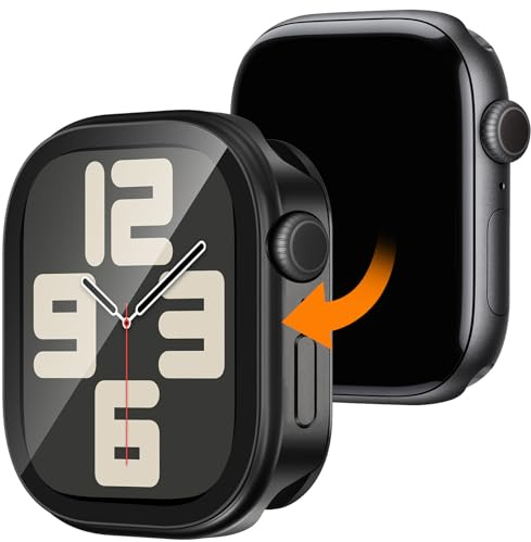 Dolstrap 2 in 1 Metall Schutzhülle Kompatibel mit Apple Watch Serie 6/5/4 SE3/2/1 44mm mit Kratzfester Displayschutz, 360° Vollschutz Stoßfeste Bumper Hülle mit Rückseite für iWatch Serie 44mm,Schwarz