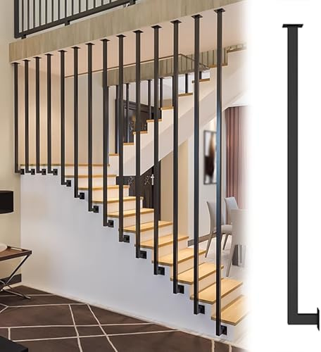SRNSAEB Geländer Schwarze, quadratische Treppengeländer für den Innenbereich, geeignet für Veranda/Eingangshalle/Dachboden, individuell anpassbare Länge(Black,70in/177.8cm)