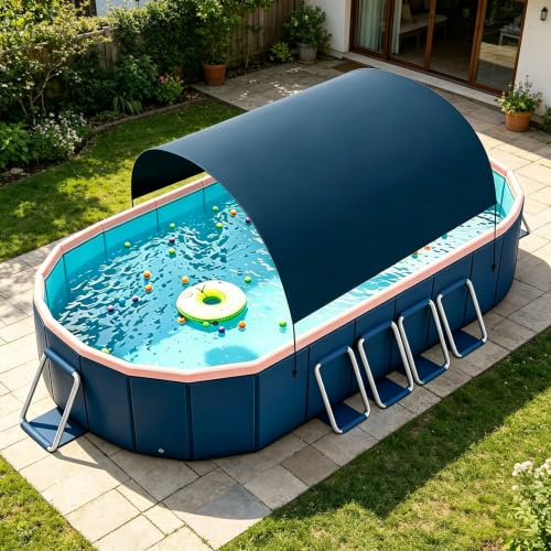 Piscinas Desmontables, Piscina Plegable con Toldo Parasol – No Hinchable, Estructura De Acero, Piscina Rectangular, Piscina para Perros para 1-8 Personas, Adultos & Mascotas