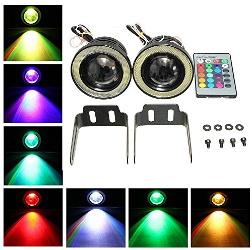 KaTur 2 High Power 6,3 cm Projektor Universal RGB LED Nebelscheinwerfer, weiß, COB Halo Angel Eye Ringe DRL Fahrleuchtmittel