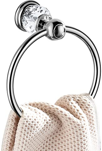 CASEWIND Simple Anneau Porte-Serviette Mural Support de Torchons de Rotatif de 180°vers Le Haut et Le Bas en Métal Finition Chromée Accessoire Toilettes Salle de Bain Lavabo