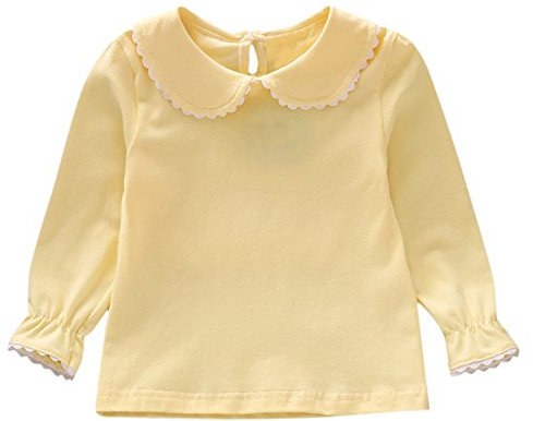 De feuilles Toddler Baby Girl Long Sleeve Peterpan Collar T-Shirt Blouse Solid Color Basic Tops Yellow 4-5 Years