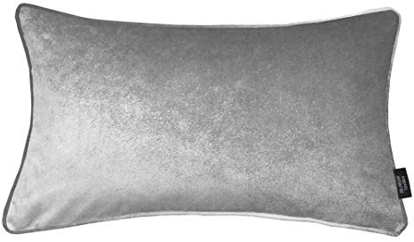 McAlister Textiles Glänzender Samt | Sofakissen mit Füllung in Silbergrau | 60 x 40 cm | in 11 Farben und 5 Größen | gedrückter Samt edel paspeliert | prall gefülltes Samtkissen