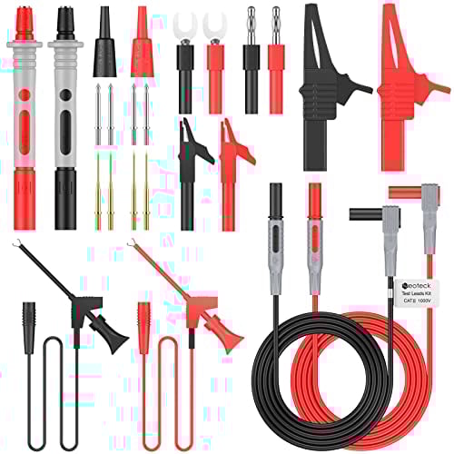 Neoteck Test Lead 24 Pezzi Puntali Professionali Kit Puntali da test per Multimetro/Kit Test Lead da Ricambio/Kit Include Estensione Testa Sonda Mini Alligatore Clip a Coccodrillo