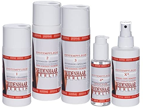 Seidenhaar SPARSET für Extensions * Systempflegeserie sensitive komplett für Echthaarverlängerungen * Haarbad, Shampoo, Spülung, Fluid & Tape Express Remover *