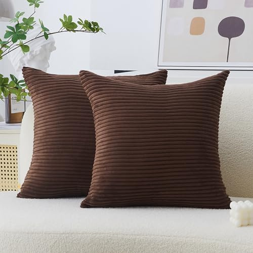 Home Brilliant 2er Set 45x45 Kissenbezüge Kordsamt Dekokissen Kissenbezug Sofakissen Dekorativ Couchkissen für Sofa Terrasse Wohnzimmer Schlafzimmer, 45 x 45 cm, Braun