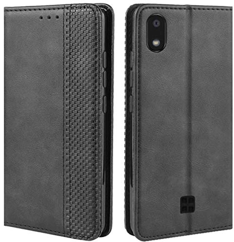 HualuBro Handyhülle für LG K20 2019 Hülle, Retro Leder Brieftasche Tasche Schutzhülle Handytasche LederHülle Flip Case Cover für LG K20 2019 - Schwarz