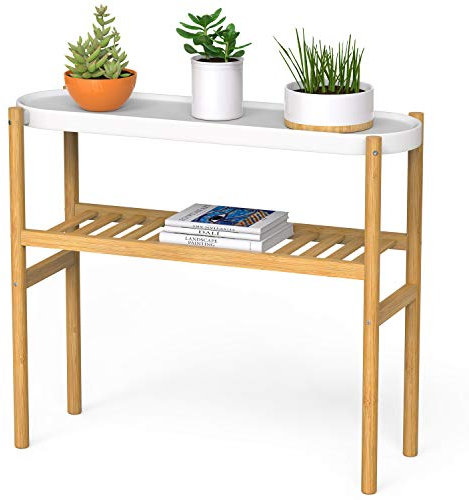 Wisuce Bambusregal für den Innenbereich, 2 Etagen, Fenster, hoher Standtisch für mehrere Pflanzen